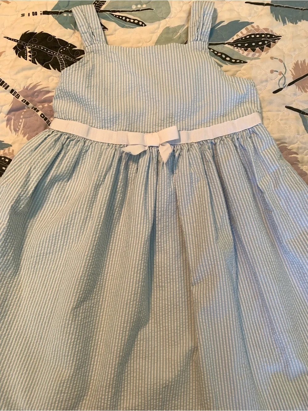 Classic Girls' Light Blue Seersucker Dress with Bow